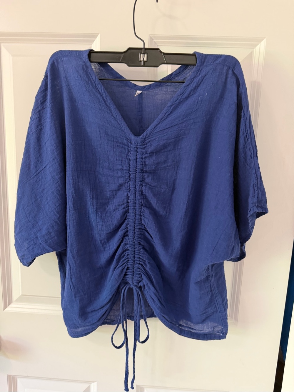 Ruched V-Neck Top in Royal Blue
